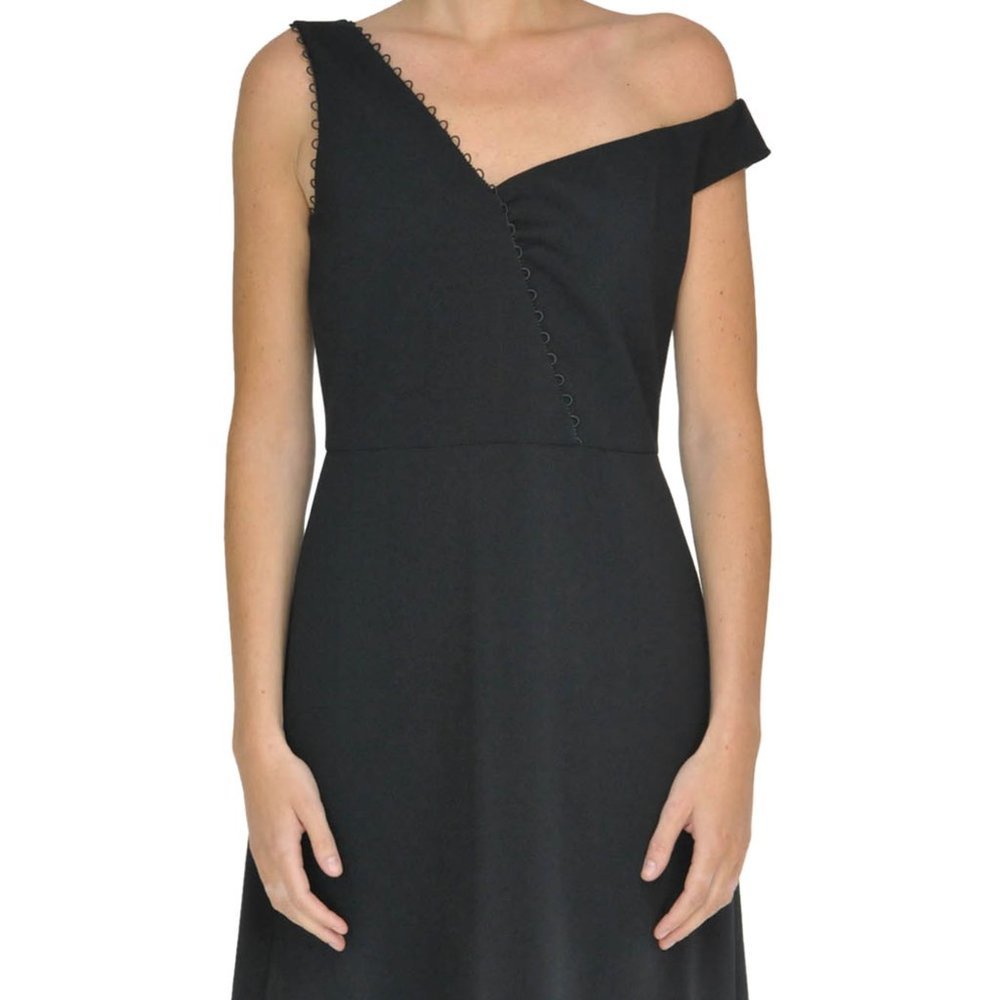 PINKO Italy Dress 46 US10 Asymmetric neckline knee length, jersey, gorgeous NWT